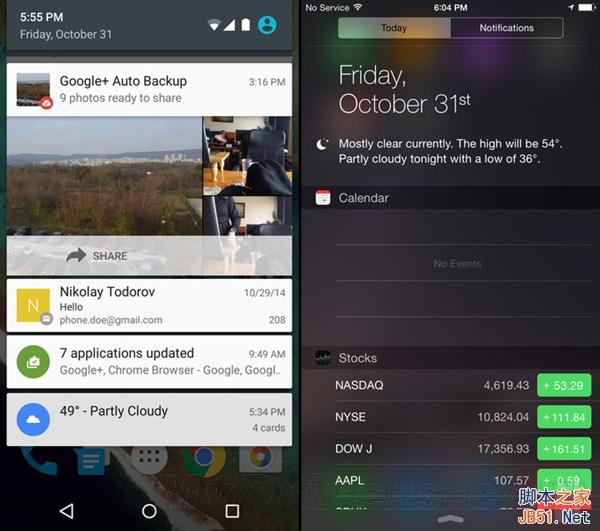 海量图：iOS 8.1对比Android 5.0