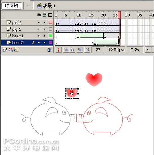 Flash制作可爱的“亲嘴猪”动画