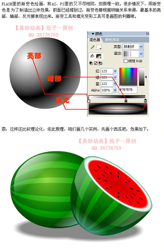 Flash绘画技巧:绘制切开的西瓜和咸鸡蛋_poluoluo.com