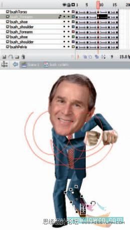 Flash cs3运动引导层制作布什搞笑动画,PS教程,思缘教程网