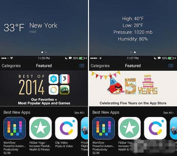 ReachWeather 让iPhone6/6 Plus悬停空白处显示天气