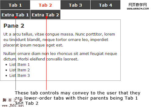 Single row counter example - having two rows implies that tab controls have a hierarcial relationship.