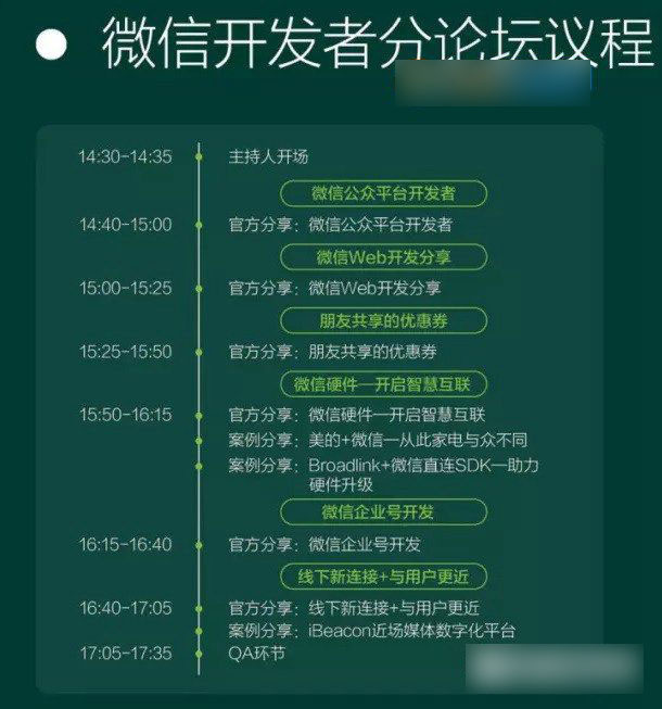 微信开发者分论坛议程