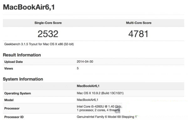 2014macbook air跑分多少？2014新款macbook air跑分1