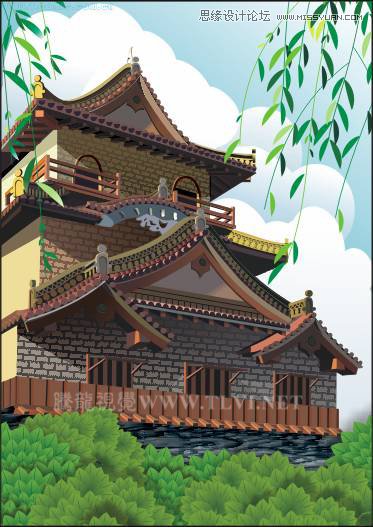 CorelDRAW绘制中国风古典建筑城楼教程,破洛洛