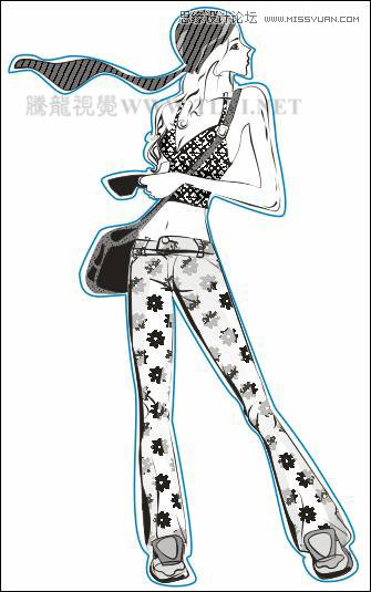 CorelDRAW绘制半调图案背景前的摩登少女,破洛洛