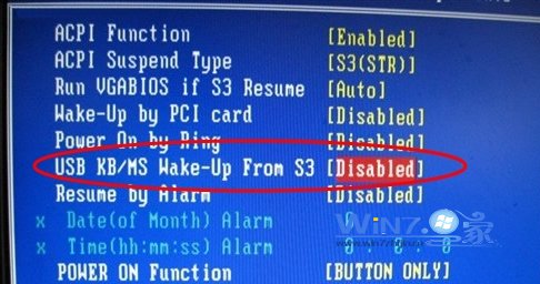 将USB Wake-Up From  S3设为“Disable”