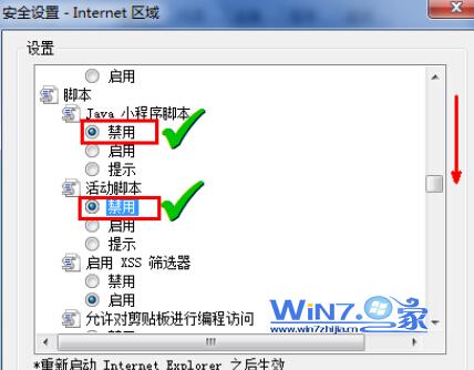 将“Java小程序脚本”和“活动脚本”禁用