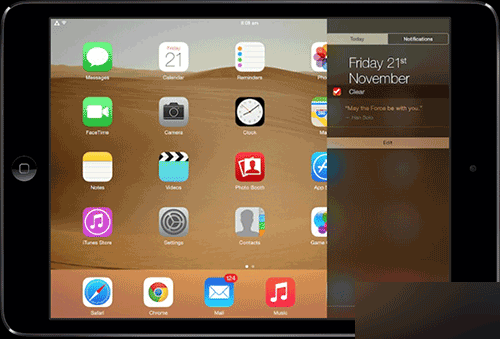 iPad专属插件Centrum:通知中心侧边显示效果