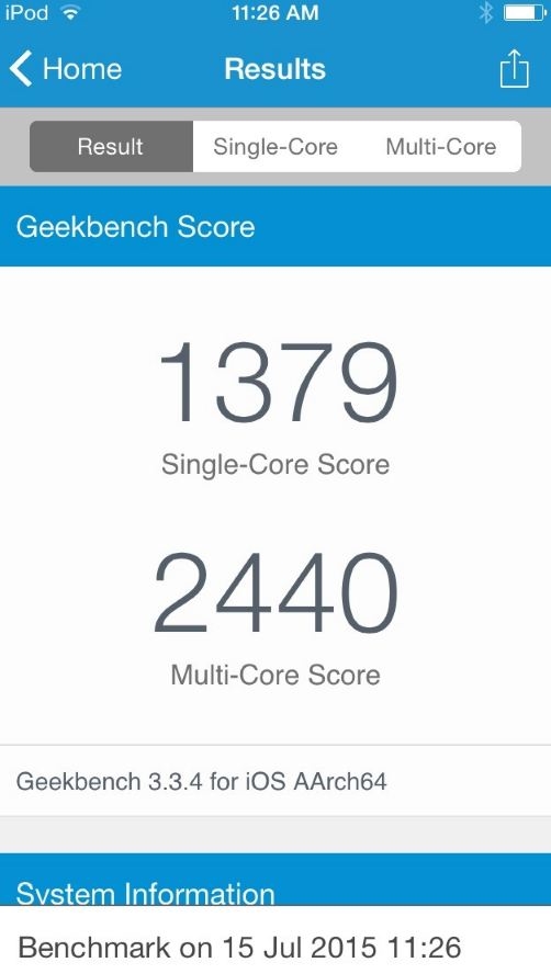 新iPod跑分出炉:A8处理器不敌iPhone 5S