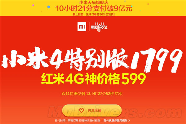 神一般的速度！小米天猫交易额破9亿