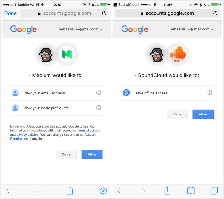 以Medium 和 Soundcloud 举例,分别需要确认