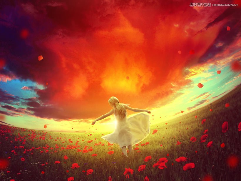 Photoshop合成玫瑰花园中奔跑的女孩,PS教程