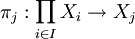 \pi_{j} : \prod_{i \in I} X_i \to X_{j} \