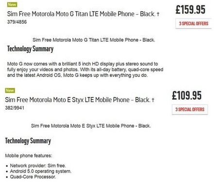 摩托罗拉Moto G Titan/E Styx配置曝光