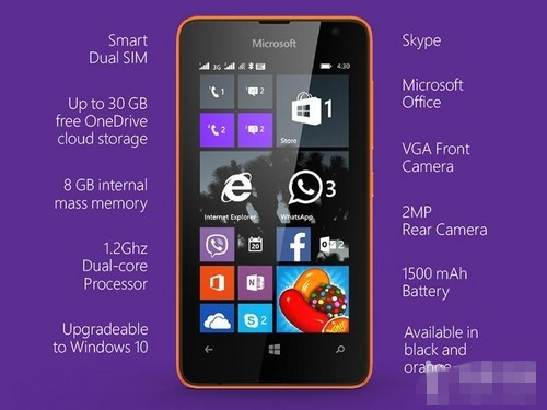 双卡双待/超廉价机 微软Lumia 430发布 