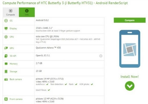 2K显示屏 HTC Butterfly 3详细规格曝光 