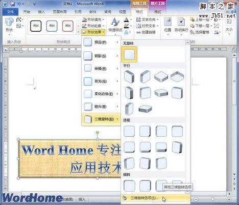 选择“三维旋转选项”命令